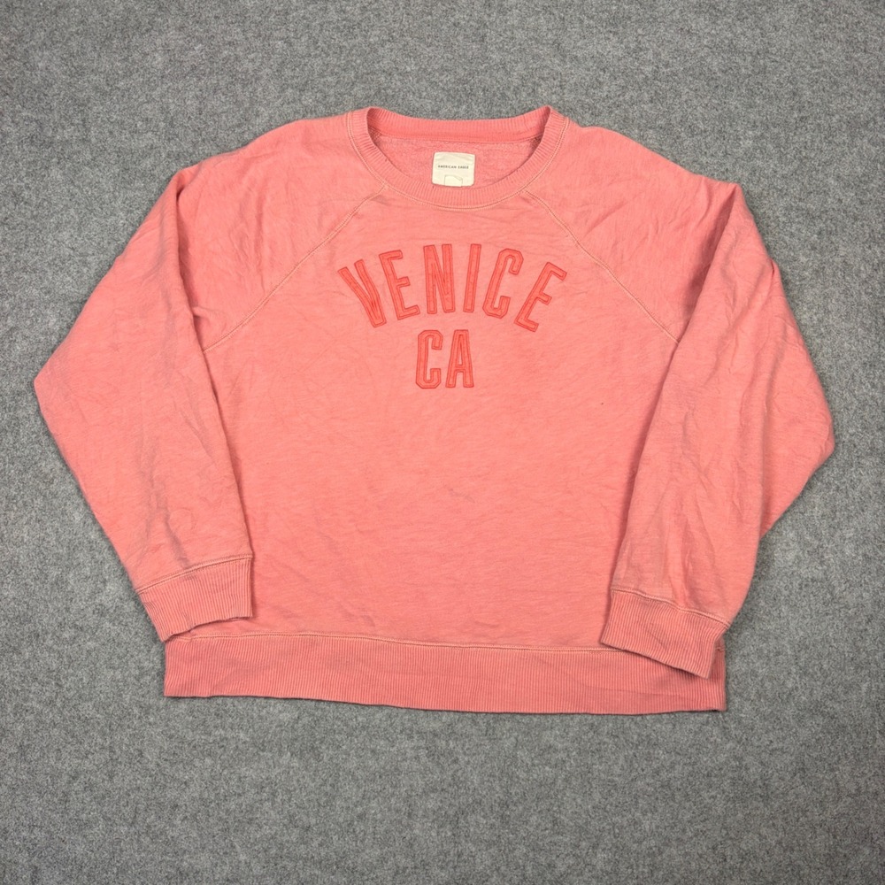 American Eagle Venice CA Graphic Sweatshirt Coral Pink Raglan Pullover Large